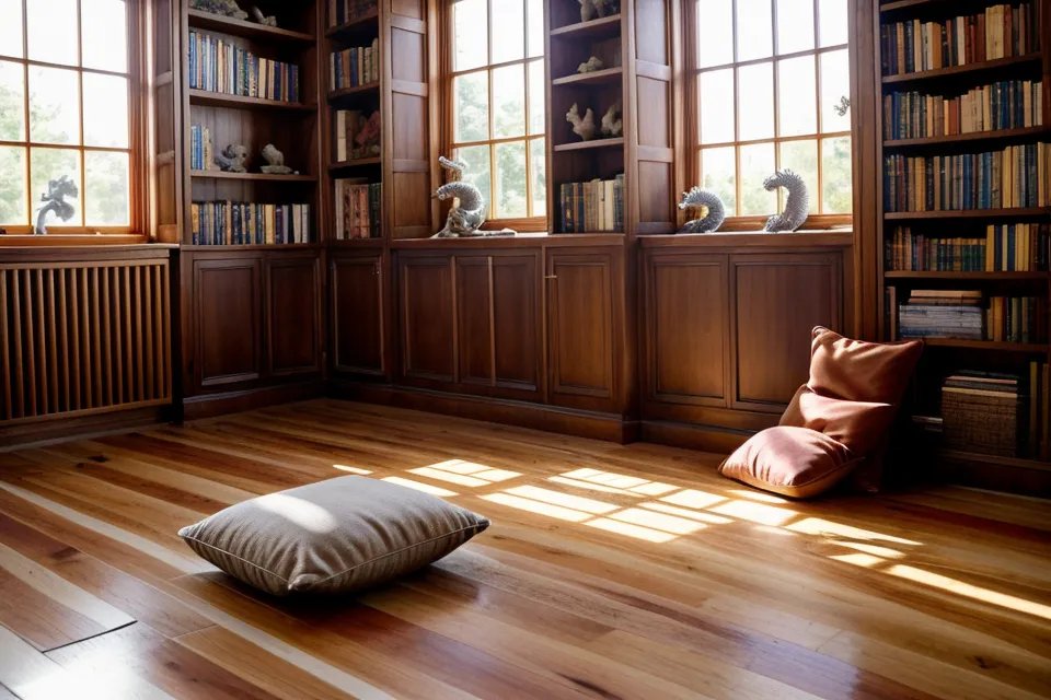 Meditationskissen und Drachenfigur in einer ruhigen Ecke der Buchhandlung Sternwanderer