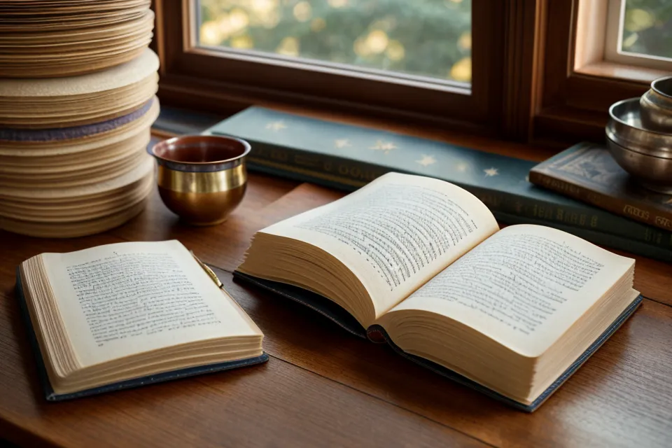 Ein brennendes Räucherstäbchen vor den Regalen einer Buchhandlung als Symbol für Erdung