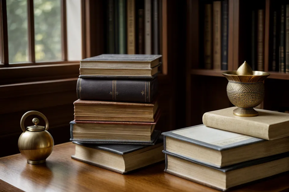 Eine kleine Drachenfigur aus dunklem Stein steht dekorativ in einem Bücherregal.