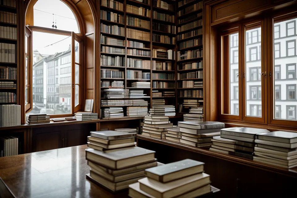 Schaufenster einer Buchhandlung in München-Haidhausen mit Blick auf die Trambahn – Standort für Channeling-Kurse und spirituelle Ausbildung