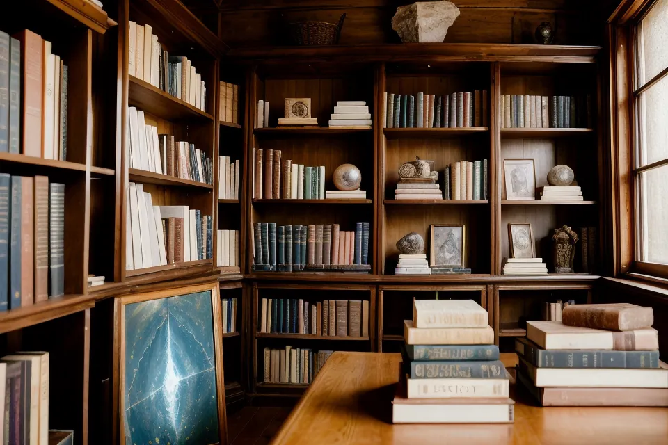 Ein Holzschild mit der Aufschrift Elben Weisheit in einem Bücherregal