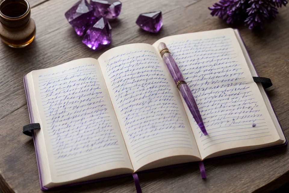 Handschriftliche Notizen zum Elben Online Kurs und Channeling lernen in einem Buchhändlerinnen-Notizheft